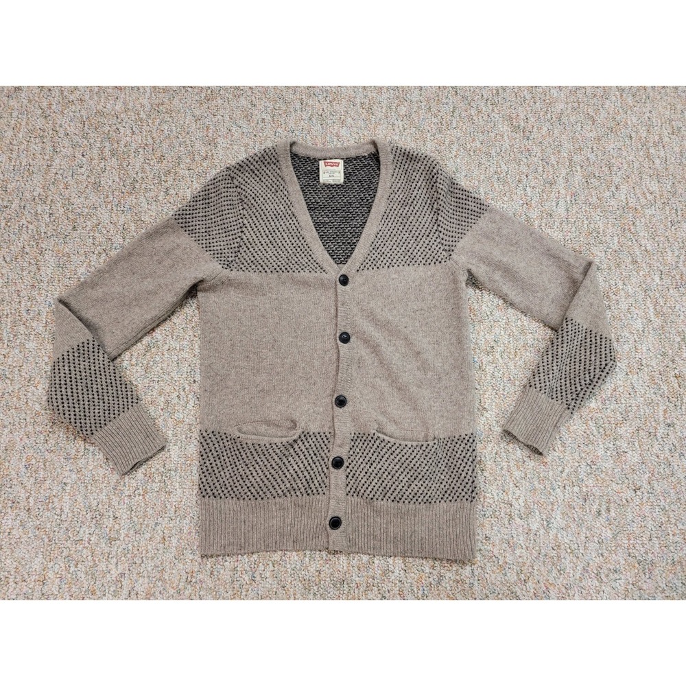 Levis Sweater Mens Large Oatmeal Lambs Wool Blend Button Up Cardigan Cabin Lodge